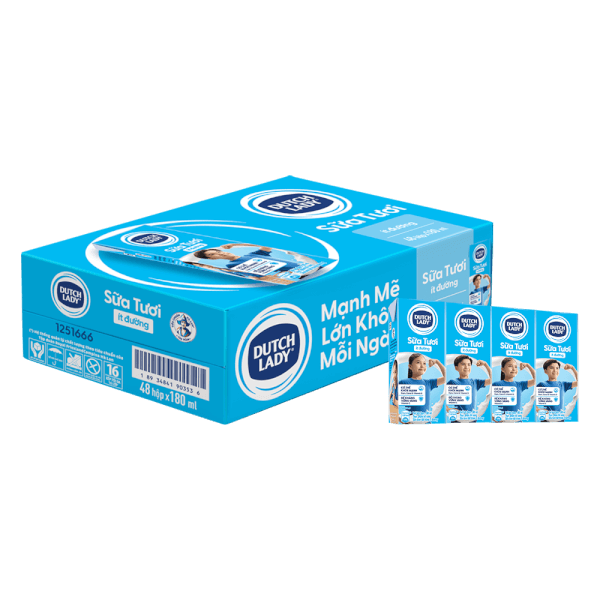 Combo 2 Sữa tươi tiệt trùng ít đường Dutch Lady 180ml (Lốc 4 hộp)
