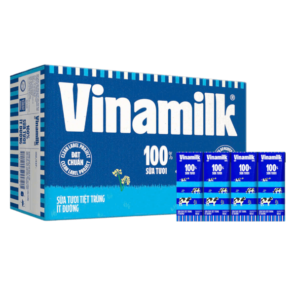 Thùng Sữa tươi tiệt trùng ít đường Vinamilk 180ml (Lốc 4 hộp)