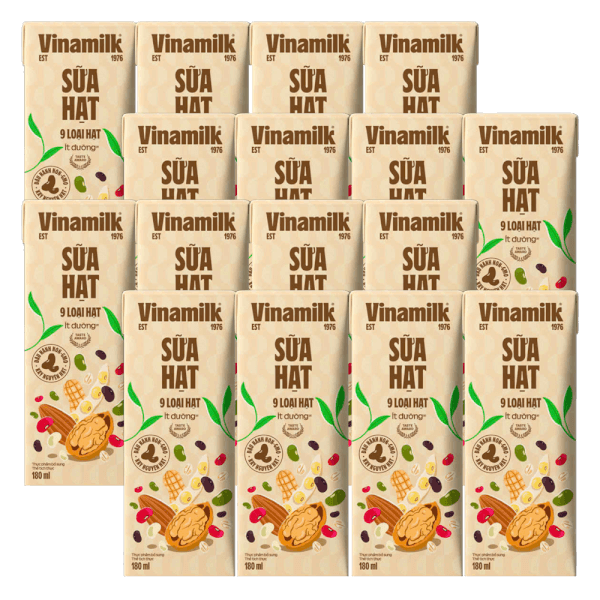 Combo 4 Sữa hạt 9 loại hạt Vinamilk ít dường 180ml (lốc 4 hộp)