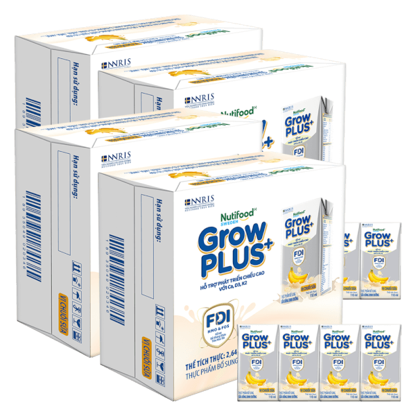 4 thùng sữa bột pha sẵn GrowPLUS+ vị chuối 110ml (lốc 4 hộp) (Trên 1 tuổi)