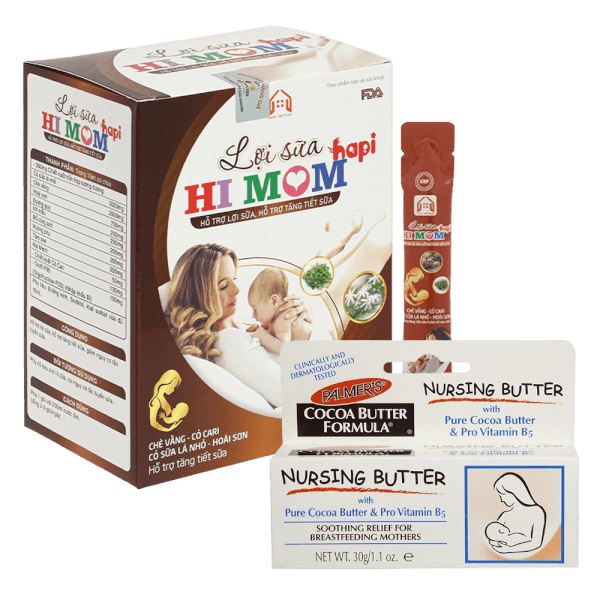 Combo Lợi sữa Hi Mom Hapi và Kem ngăn ngừa nứt nẻ và giảm đau đầu ti khi cho con bú Palmer's 30g