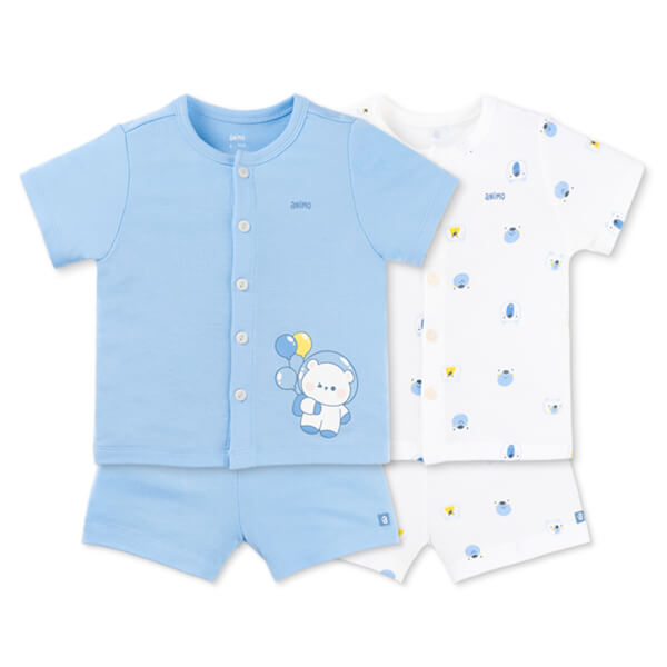 Set 2 Bộ kháng khuẩn Modal ngắn Animo VD0725005 (0-24M, màu Xanh biển - trắng, TT06)