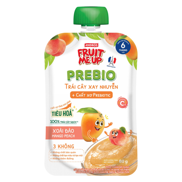 TRÁI CÂY XAY NHUYỄN FRUIT ME UP PREBIO XOÀI-ĐÀO 80g