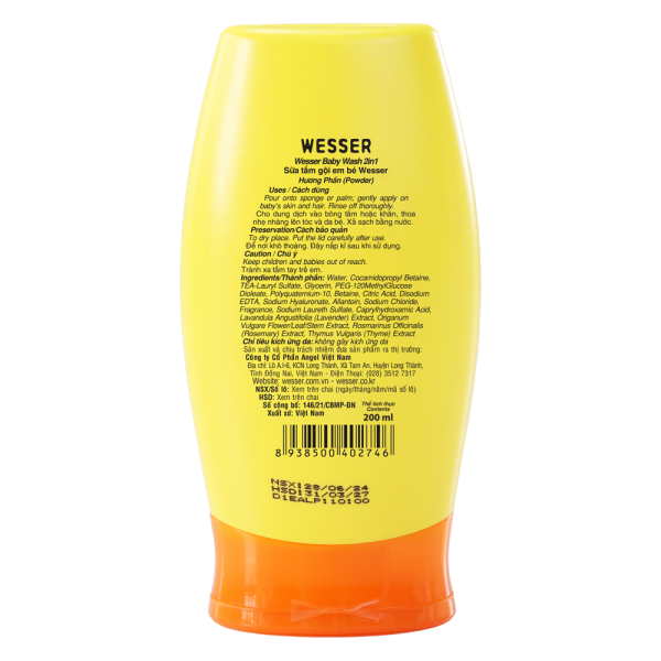 Sữa tắm gội Wesser 2 in 1 200ml (cam)