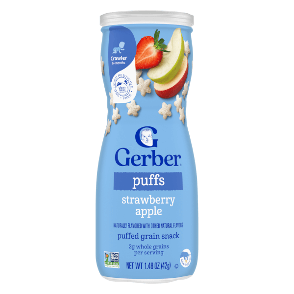 Thực phẩm bổ sung Bánh ăn dặm Gerber Puffs vị dâu táo *giao bao bì ngẫu nhiên*