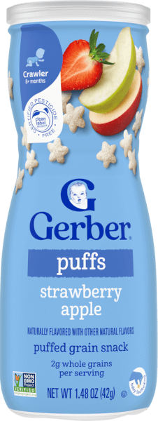 Thực phẩm bổ sung Bánh ăn dặm Gerber Puffs vị dâu táo *giao bao bì ngẫu nhiên*