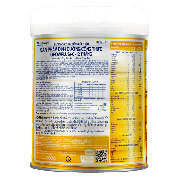 Sữa GrowPLUS+ Sữa non Vàng 800g (0-12 tháng)