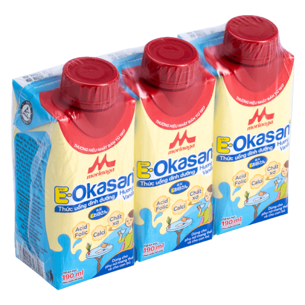 Sữa cho mẹ bầu & mẹ sau sinh Morinaga E-Okasan hương vanilla 190ml (lốc 3 hộp)