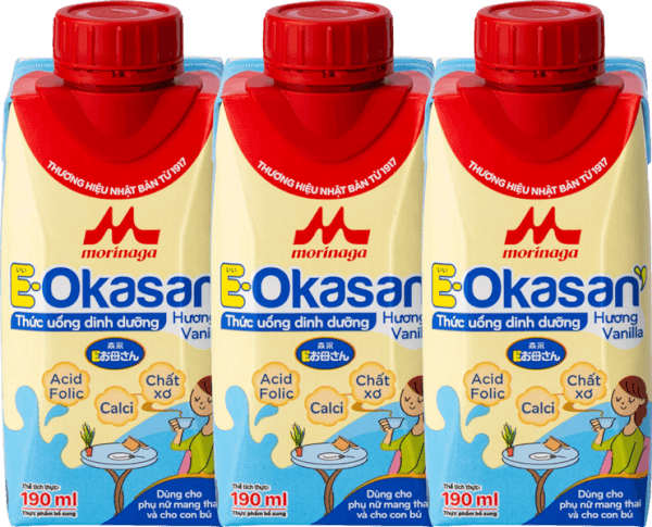Sữa cho mẹ bầu & mẹ sau sinh Morinaga E-Okasan hương vanilla 190ml (lốc 3 hộp)