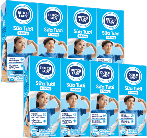 Combo 2 Sữa tươi tiệt trùng ít đường Dutch Lady 180ml (Lốc 4 hộp)