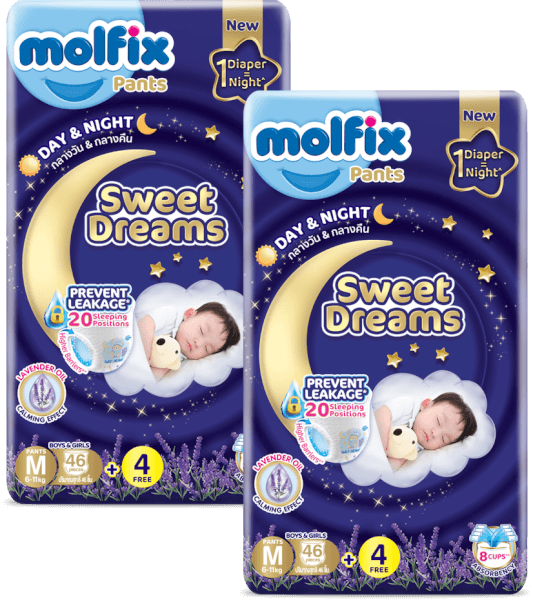 Combo 2 Molfix tã quần Sweet Dreams size M (46+4) Jumbo