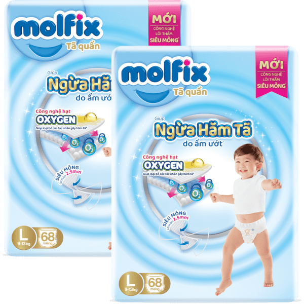 Combo 2 Molfix tã quần Oxygen size L 68 Ultra