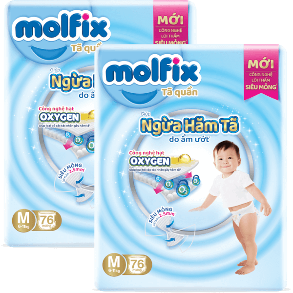 Combo 2 Molfix tã quần Oxygen size M 76 Ultra
