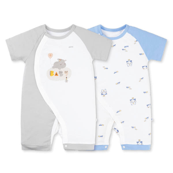 Set 2 Bodysuit kháng khuẩn Modal đùi Animo VD0825018 (0-12M,Biển-xám,NN06)