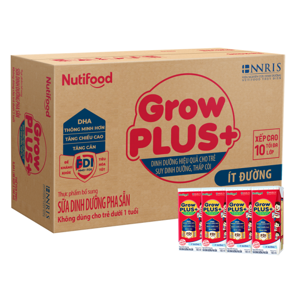 SPDDPS GrowPLUS+ 180ml Ít đường (lốc 4 hộp) - Thùng