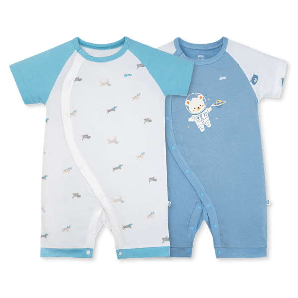 Set 2 Bodysuit kháng khuẩn Modal đùi Animo VD0825020 (0-12M, Xanh-trắng, DD06)