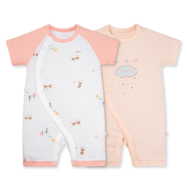 Set 2 Bodysuit kháng khuẩn Modal đùi Animo VD0825019 (0-12M, Hồng-trắng, NN05)
