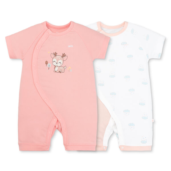 Set 2 Bodysuit kháng khuẩn Modal đùi Animo VD0825016 (0-12M, Hồng-trắng, NN05)