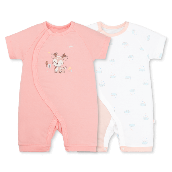 Set 2 Bodysuit kháng khuẩn Modal đùi Animo VD0825016 (0-12M, Hồng-trắng, NN05)