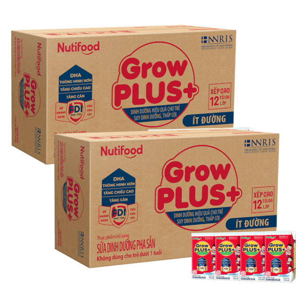 Combo 2 thùng SPDDPS GrowPLUS  110ml Ít đường (lốc 4 hộp) - Thùng