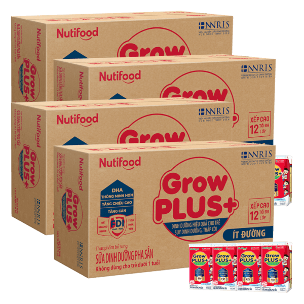Combo 4 thùng SPDDPS GrowPLUS  110ml Ít đường (lốc 4 hộp) - Thùng