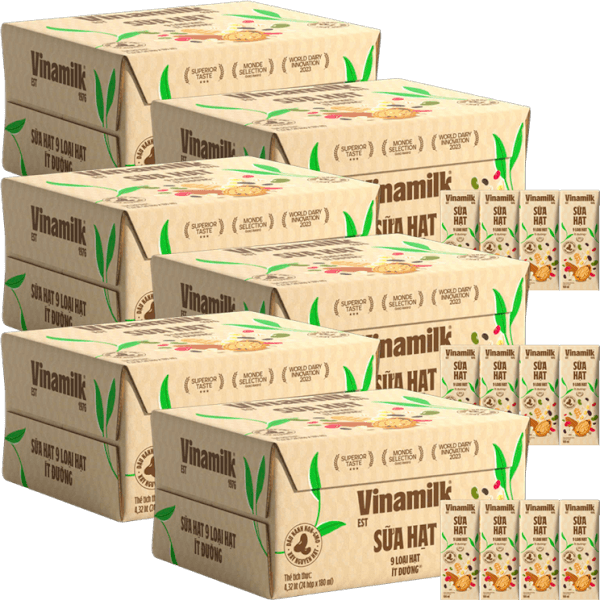 Thùng 6 lốc Sữa hạt 9 loại hạt Vinamilk ít dường 180ml (lốc 4 hộp)