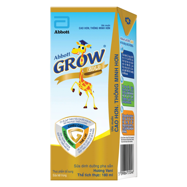 Thùng thực phẩm bổ sung Abbott Grow Gold hương vani 180ml (Lốc 4 hộp) - 12 lốc