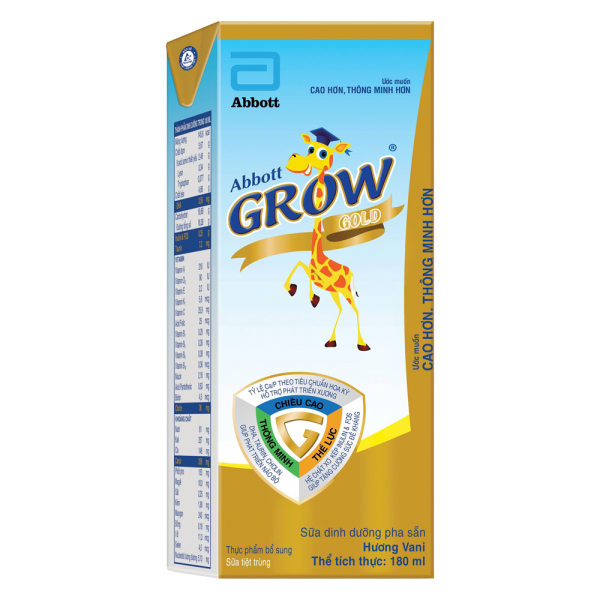 Thùng thực phẩm bổ sung Abbott Grow Gold hương vani 180ml (Lốc 4 hộp) - 12 lốc