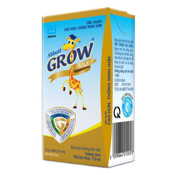 Sữa Abbott Grow Gold hương vani 110ML - Lốc 4 (Từ 1 tuổi)