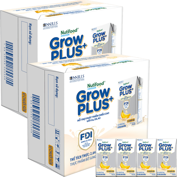 2 thùng sữa bột pha sẵn GrowPLUS+ vị chuối 110ml (lốc 4 hộp) (Trên 1 tuổi)