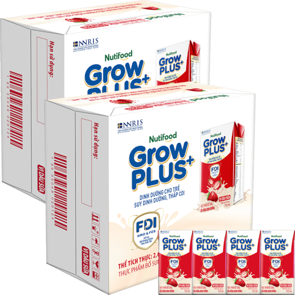 2 thùng sữa bột pha sẵn GrowPLUS+ vị dâu 110ml (lốc 4 hộp) (Trên 1 tuổi)