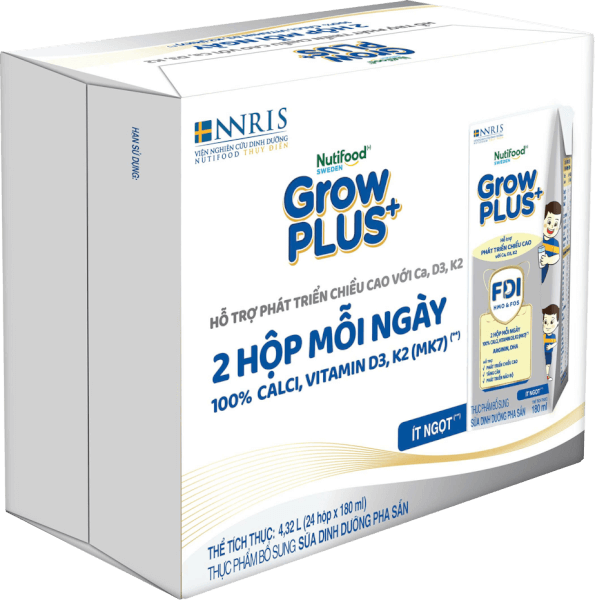 Thùng Sữa dinh dưỡng pha sẵn GrowPLUS+ (Bạc) 180ml, lốc 4 hộp (Từ 1 tuổi)