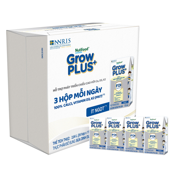 Thùng Sữa dinh dưỡng pha sẵn GrowPLUS+ (Bạc) 110ml, lốc 4 hộp (Từ 1 tuổi)
