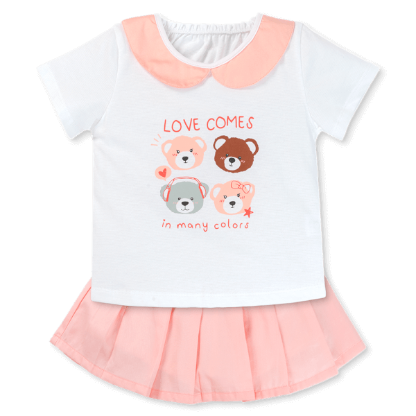 Bộ bé gái váy xếp li Animo LU1125043 (1-6Y,Trắng-hồng,TT02)