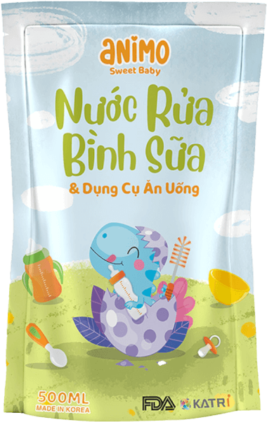 Nước rửa bình sữa Animo túi 500ml (Xanh da trời)