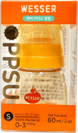 Bình sữa Wesser nhựa PPSU cổ hẹp 60ml (Giao bao bì ngẫu nhiên)