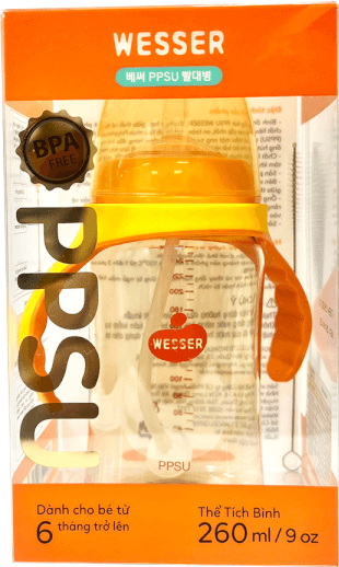Bình ống hút Wesser nhựa PPSU có tay cầm cổ rộng 260ml (Giao bao bì ngẫu nhiên)