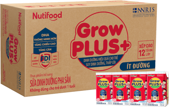 Thùng SPDDPS GrowPLUS 110ml Ít đường (lốc 4 hộp) - 12 lốc