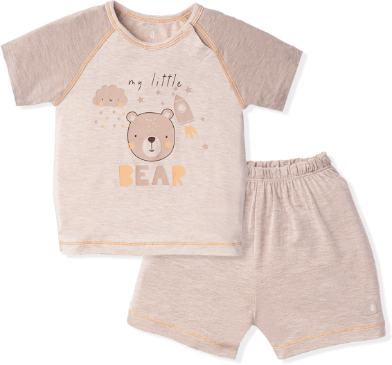 Bộ tính năng ngắn, vải sợi sồi BST Gấu nâu Animo BMC123106 (3-24M,Nâu nhạt)