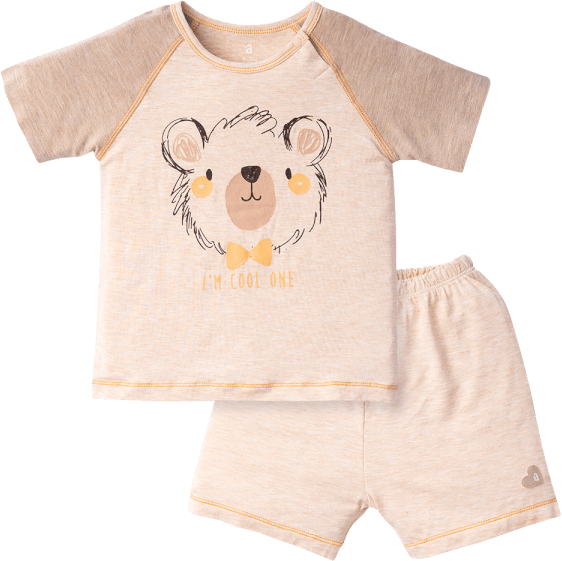 Bộ tính năng ngắn, vải sợi sồi BST Gấu nâu Animo BMC123107 (3-24M,Nâu nhạt)