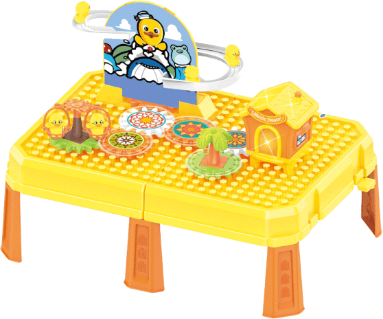 Vali xếp hình vịt chơi cầu trượt và bánh răng chuyển động kèm ngôi nhà có nhạc đèn 2in1 CY529325