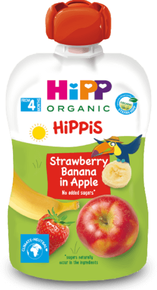 Dinh dưỡng 100% trái cây nghiền hữu cơ HiPPiS Organic (Dâu tây, Chuối, Táo)