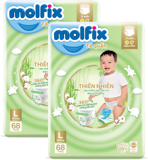 Combo 2 Tã quần Molfix (L, 9 - 13kg, 68 miếng) (giao bao bì ngẫu nhiên)