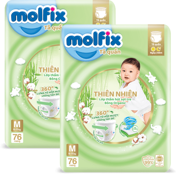 Combo 2 Tã quần Molfix Thiên Nhiên (M, 6 - 11kg, 76 miếng) (giao bao bì ngẫu nhiên)