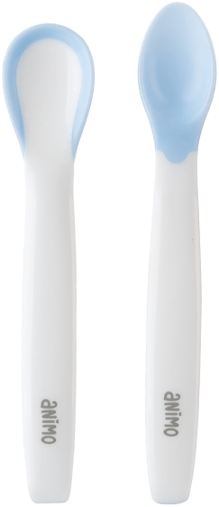 Vỉ 2 muỗng cảm biến nhiệt cho bé ăn dặm Amino (xanh, RK3719)