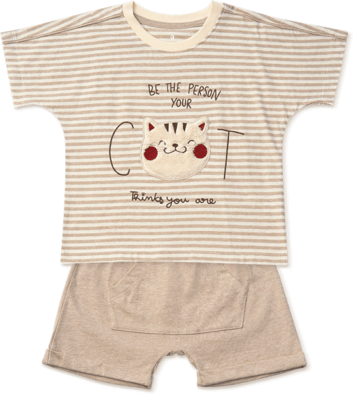 Bộ bé trai ngắn, bst Mèo mũm mĩm Animo HS1122068 (6M-5Y, Dark Beige)