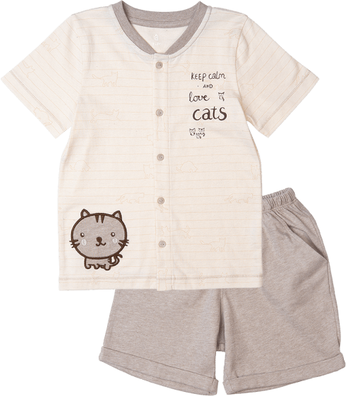 Bộ bé trai ngắn, bst Mèo mũm mĩm Animo HS1122067 (6M-5Y, Dark Beige)