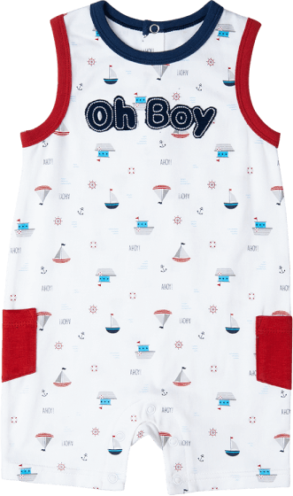 Bodysuit bé trai đùi, Bst Bé ra khơi Animo KK922036 (0-12M,Trắng họa tiết)