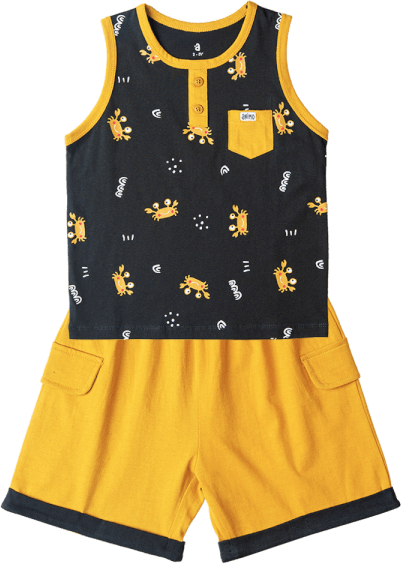 Bộ bé trai ngắn Bst Cua sốt trứng muối Animo HN1022089 (6M-6Y,Xám đậm)