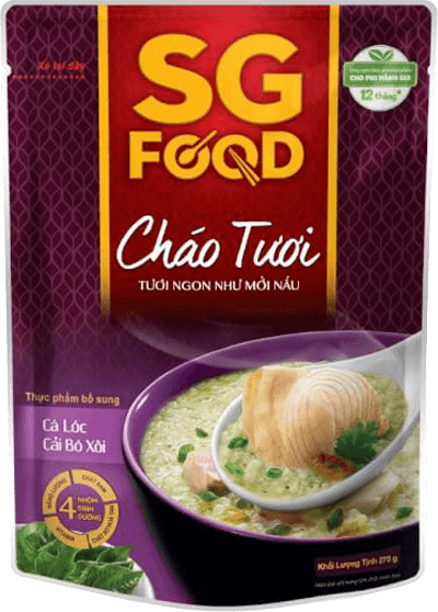 Cháo Cá lóc, Cải bó xôi, SG Food, 270g (Giao bao bì ngẫu nhiên)